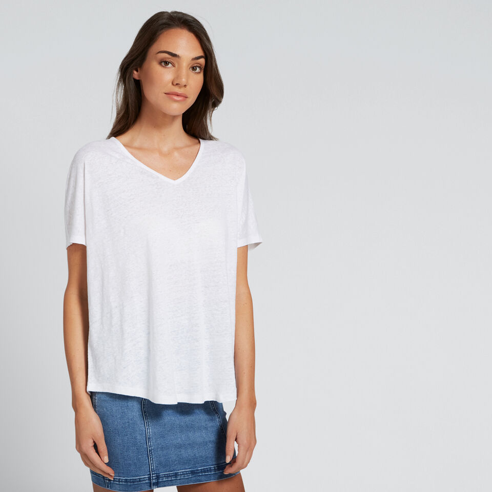 Relaxed V-Neck Linen Tee  