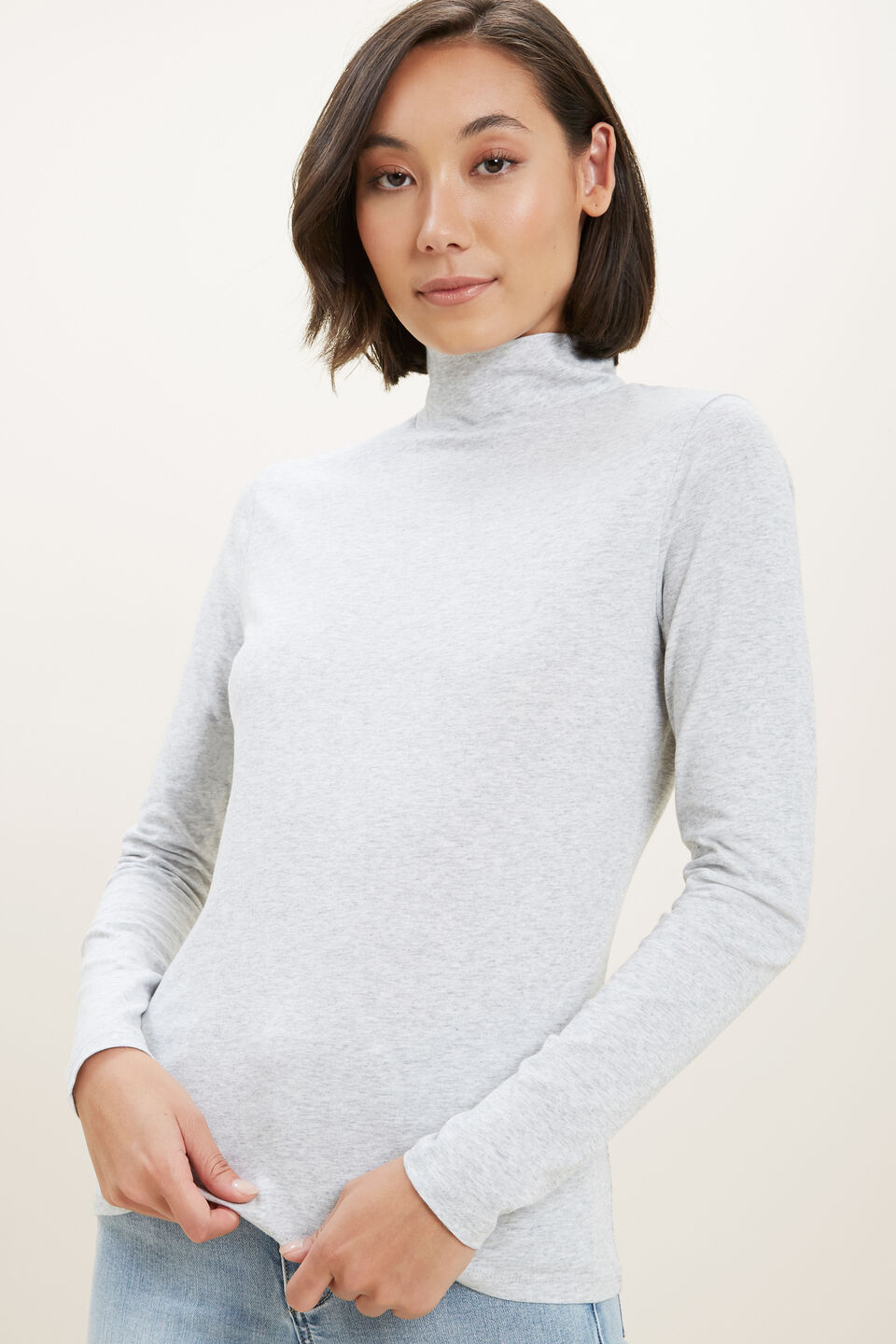 Classic Roll Neck Top  Light Ash Marle