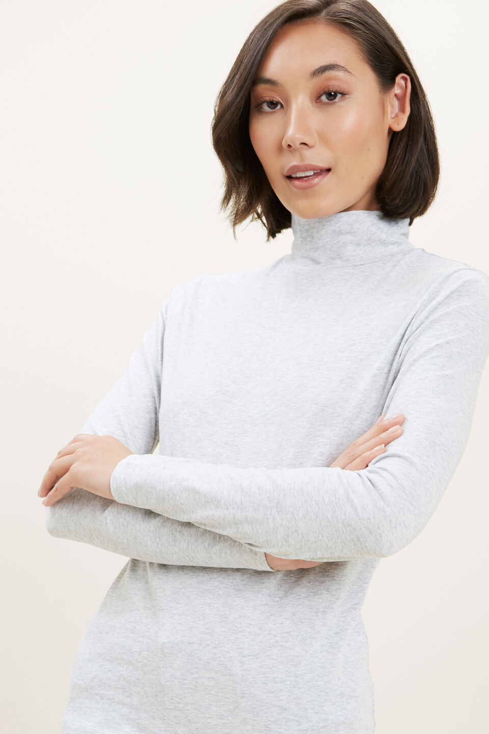 Classic Roll Neck Top  Light Ash Marle