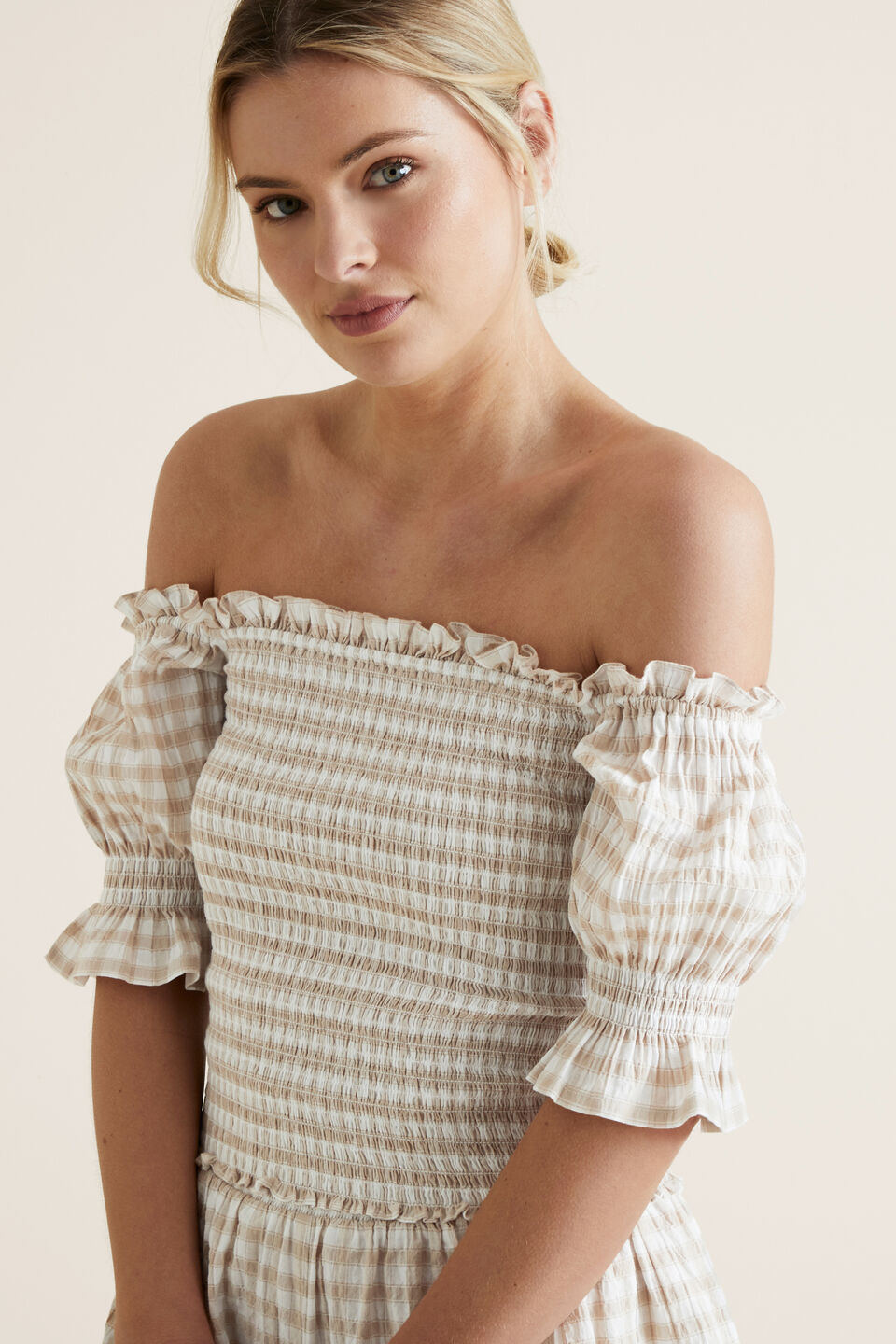 Off Shoulder Gingham Top  