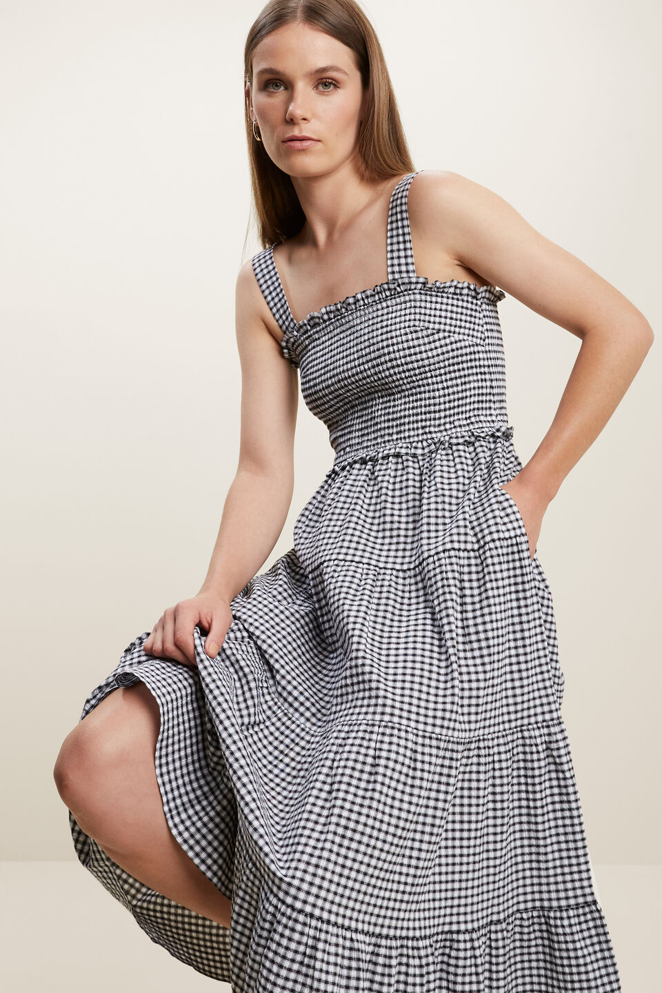 Gingham Midi Dress  Mono Gingham