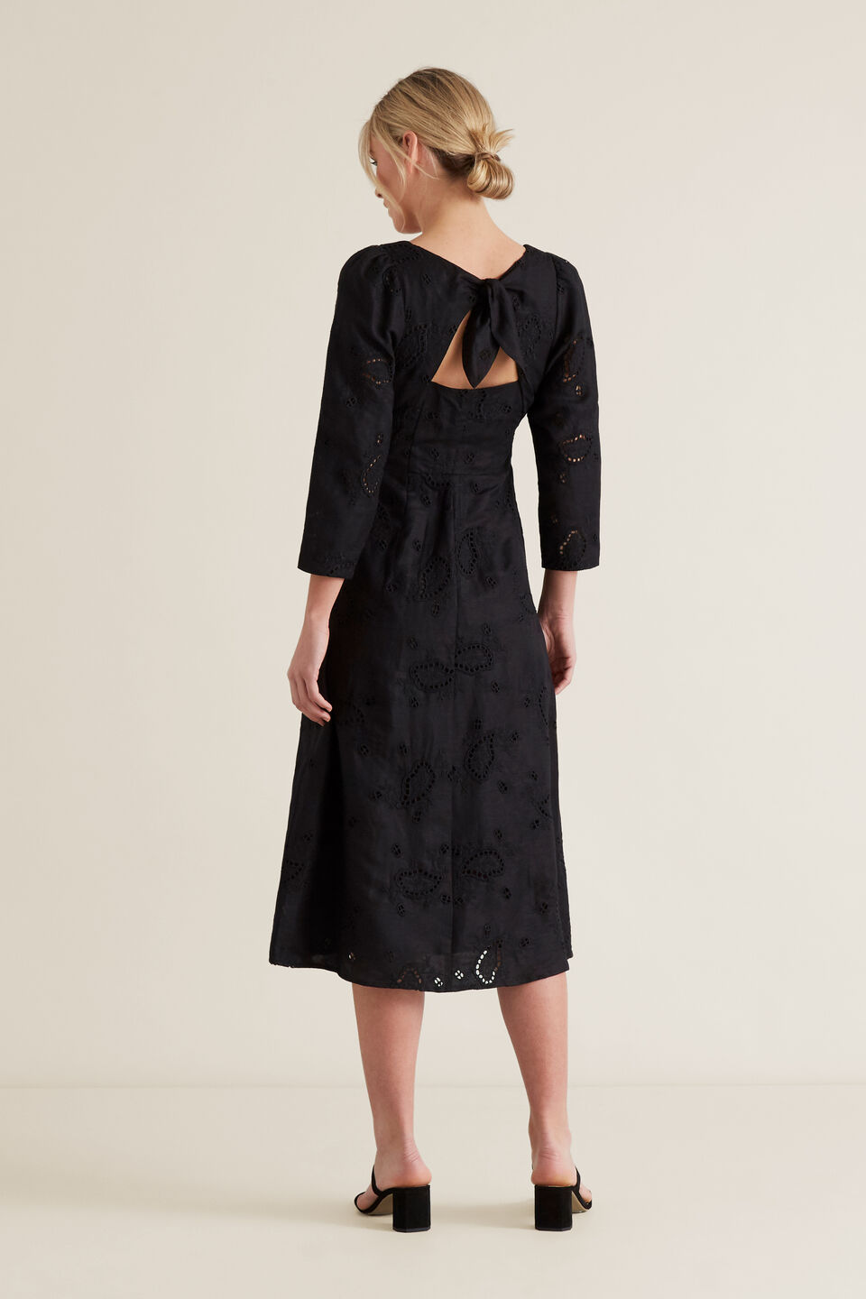 Broderie Tie Back Dress  Black