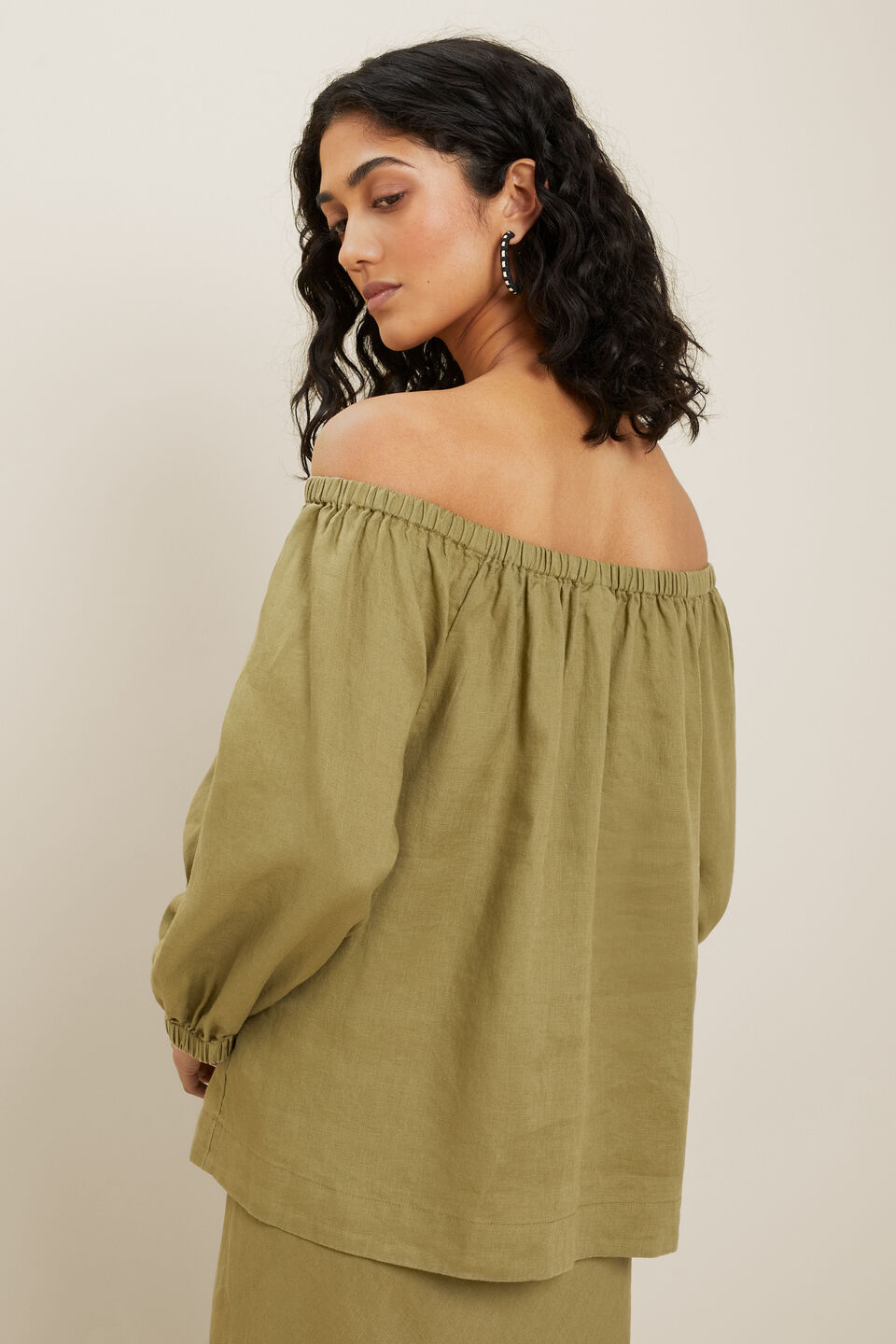 Linen Peasant Top  Sage Green