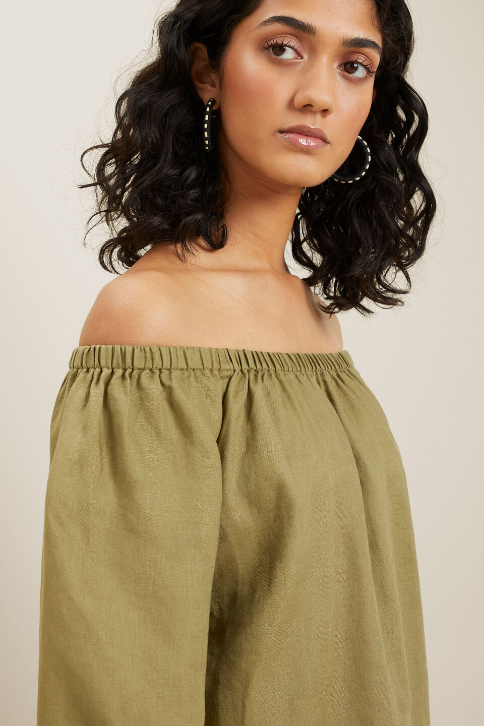 Linen Peasant Top  Sage Green