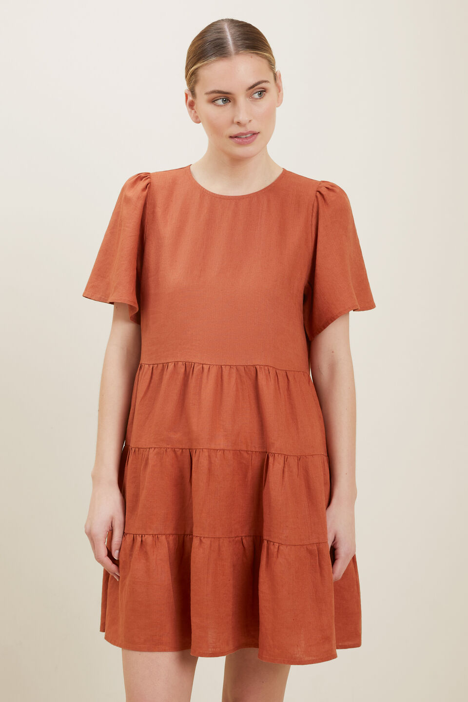Core Linen Tiered Dress  Earth Red