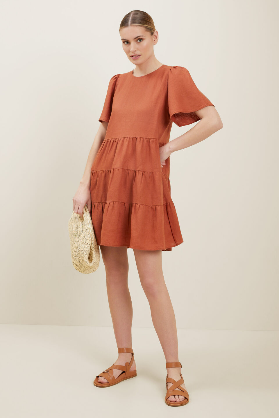 Core Linen Tiered Dress  Earth Red