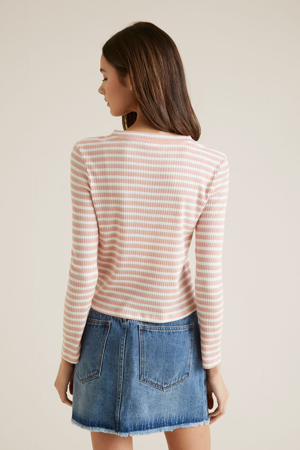 Rib Long Sleeve Tee  Peach