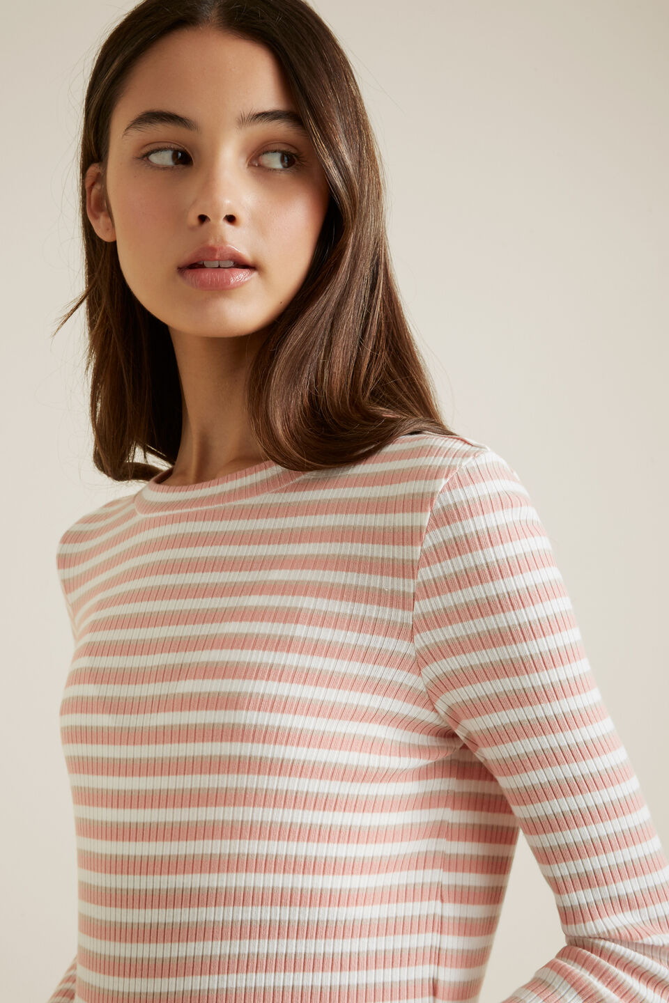 Rib Long Sleeve Tee  Peach