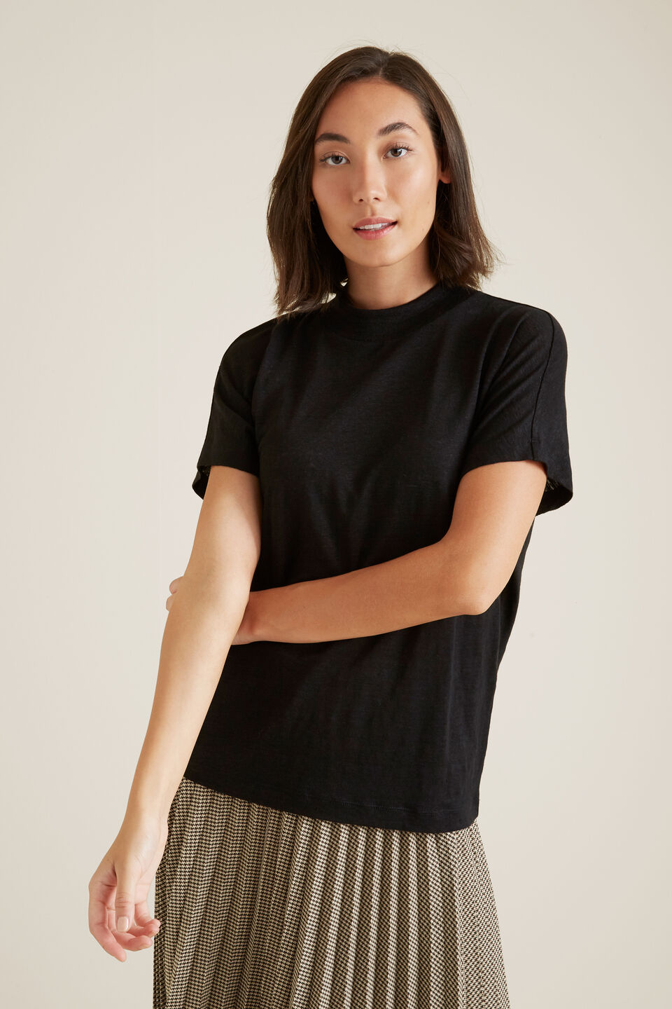 Mock Neck Linen Top  