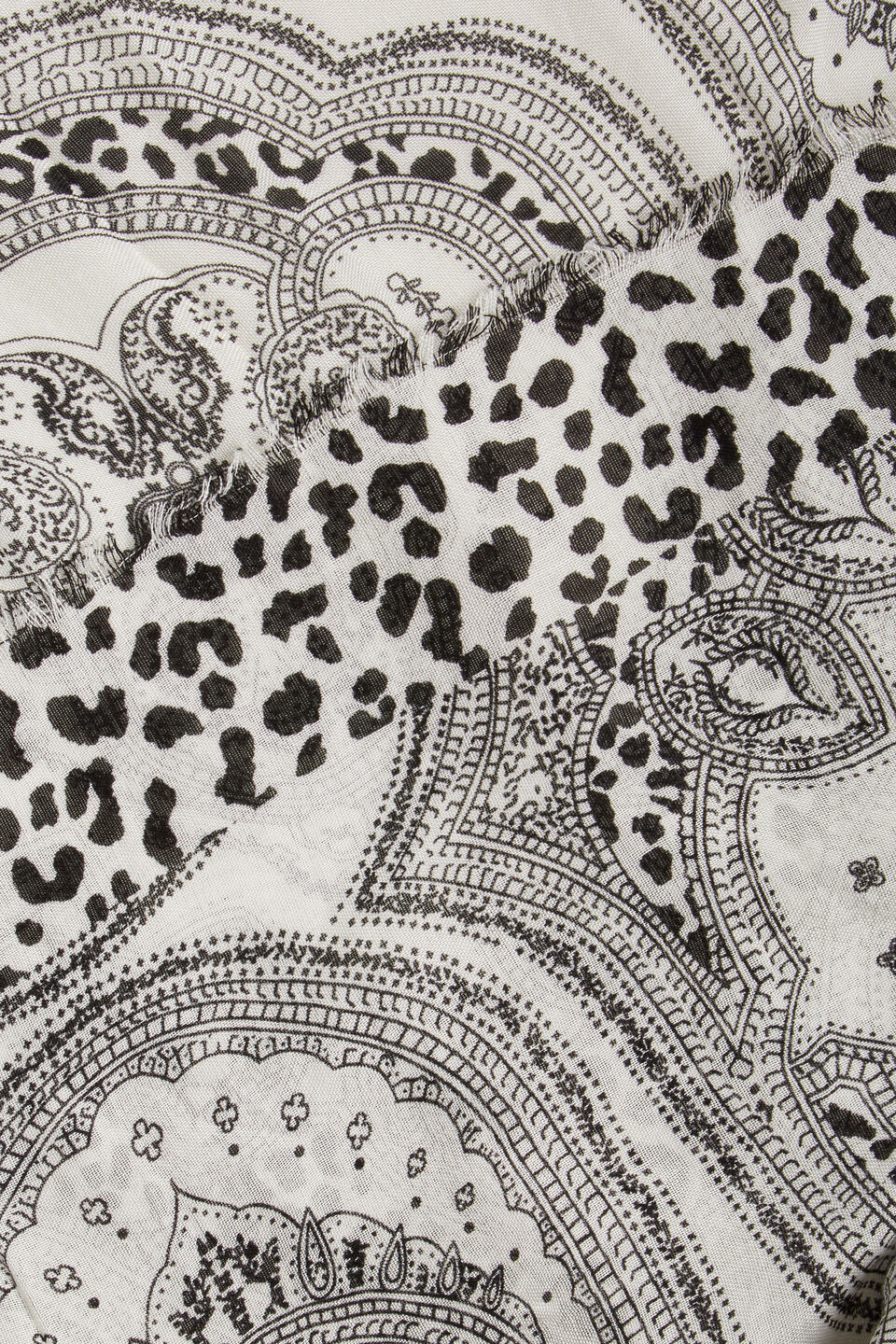 Paisley Leopard Scarf  Black White