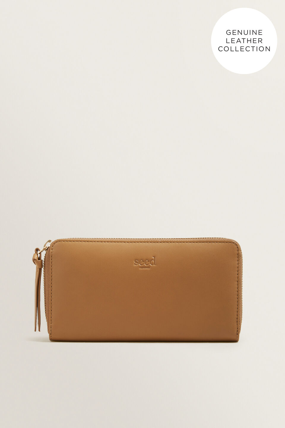 Leather Zip Around Wallet  Light Tan