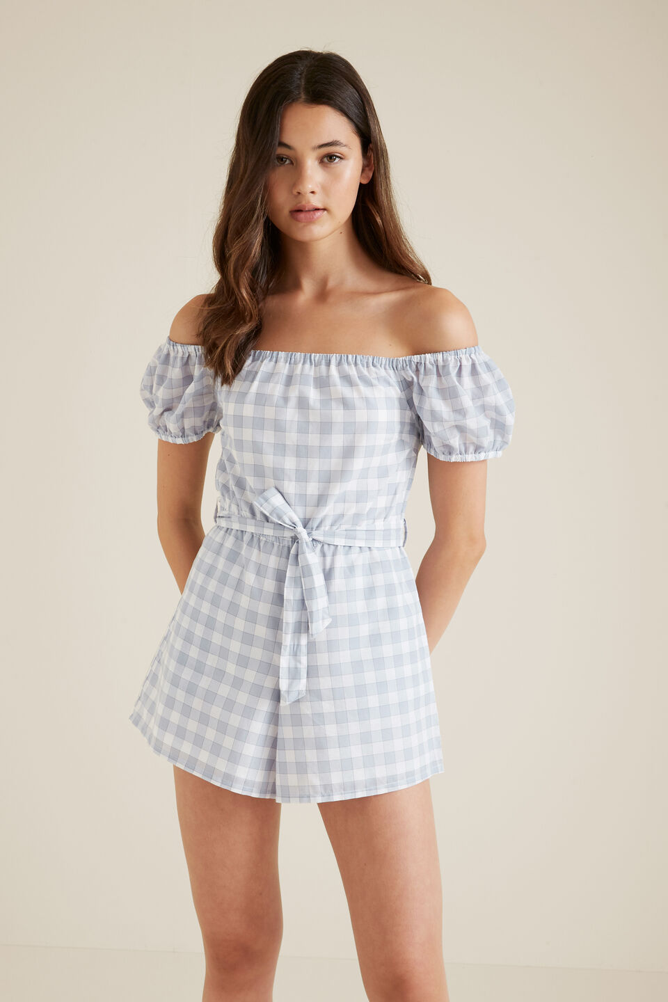 Gingham Playsuit  Arctic Blue