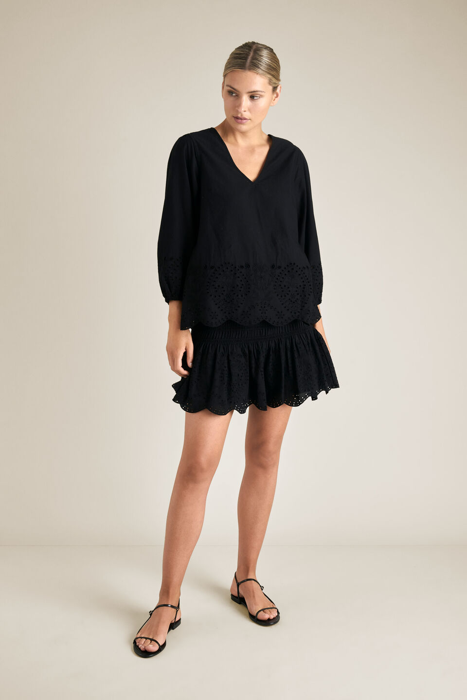 Puff Sleeve Broderie Top  