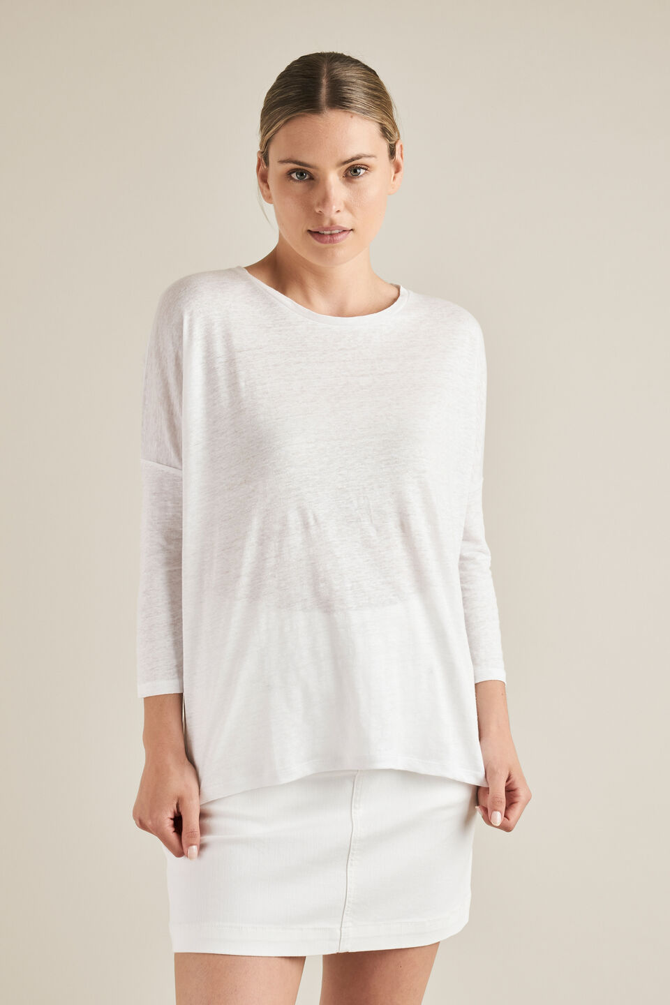 Linen 3/4 Sleeve Top  Whisper White