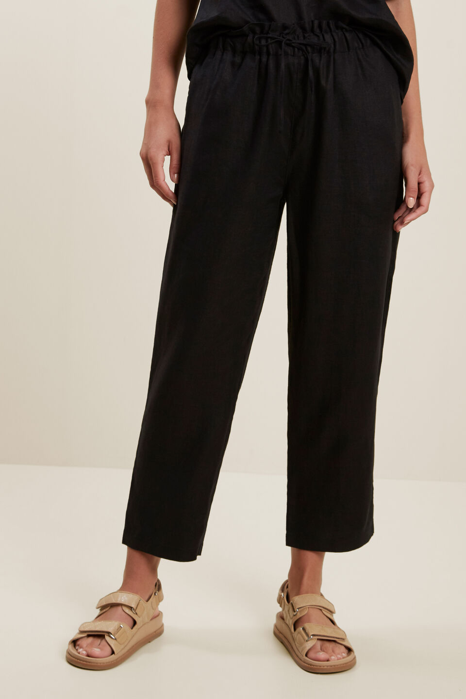 Core Linen Tie Up Pant  Black