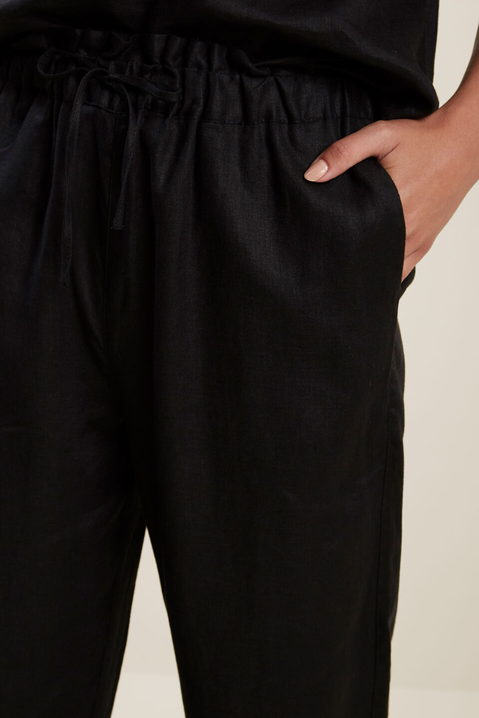 Core Linen Tie Up Pant  Black