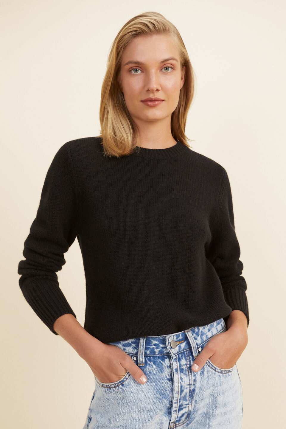 Merino Wool Crew Neck Sweater  Black