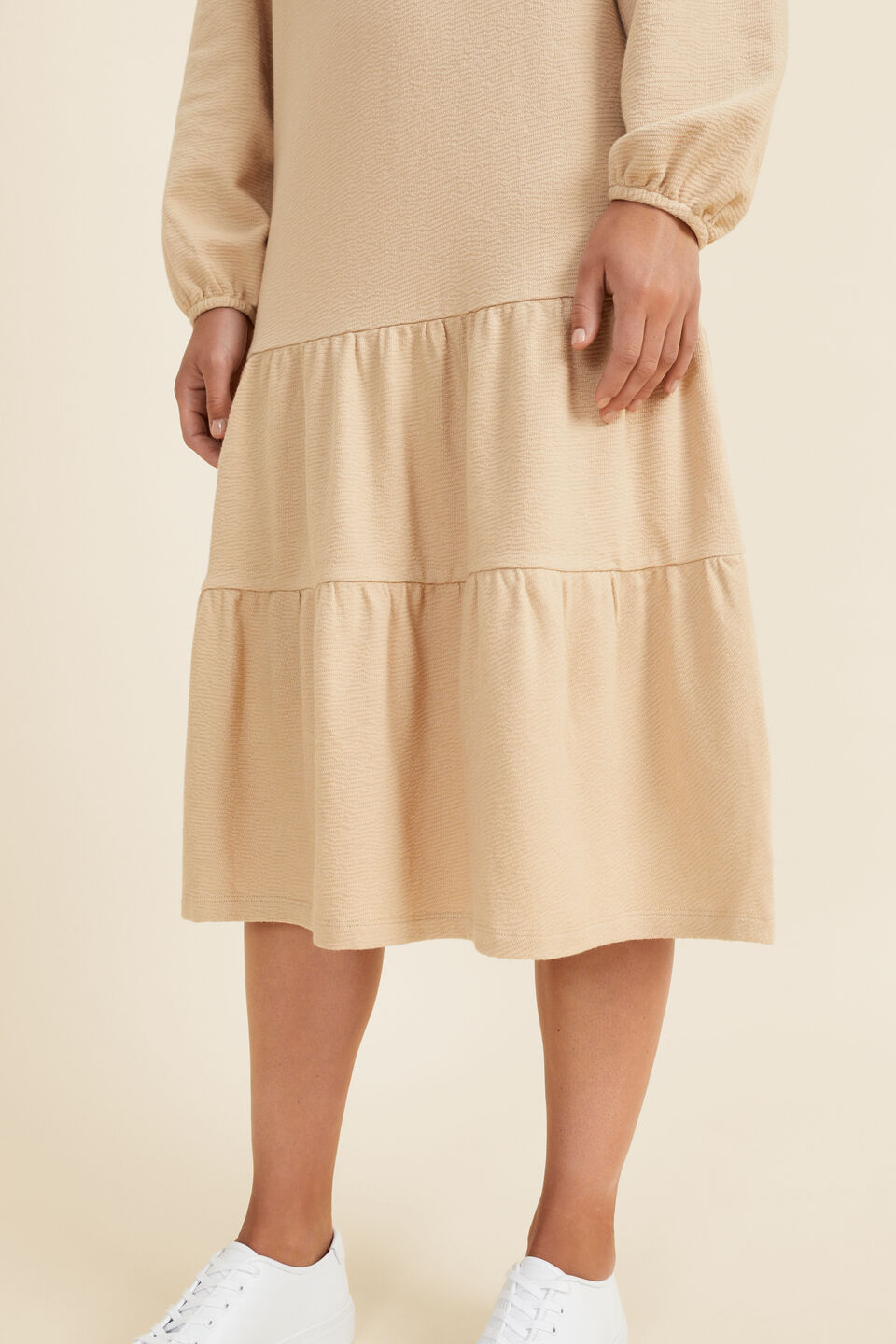 Jersey Tiered Midi Dress  Champagne Beige