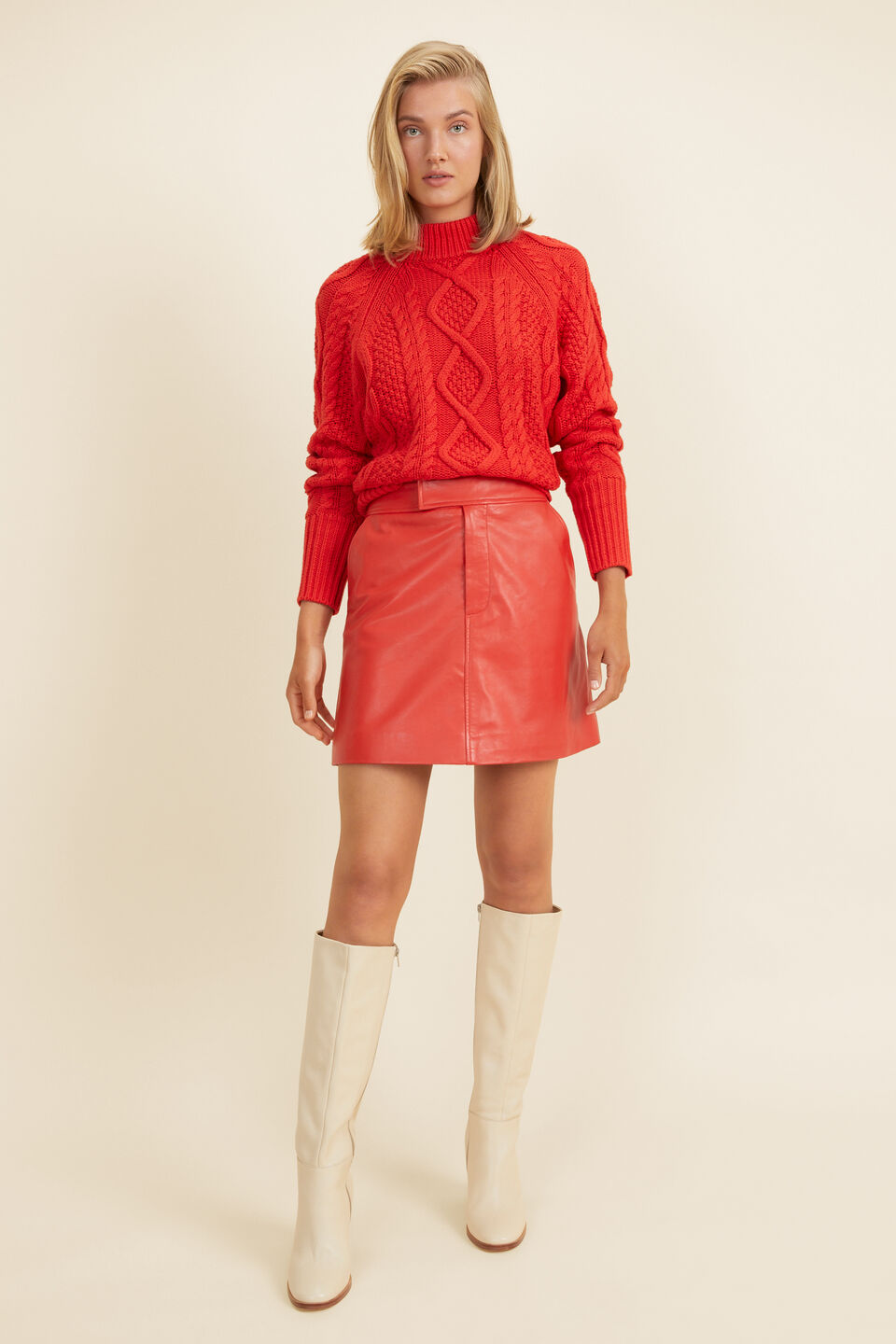 Leather A Line Mini Skirt  Candy Red