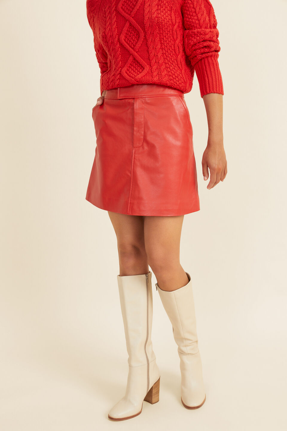 Leather A Line Mini Skirt  Candy Red