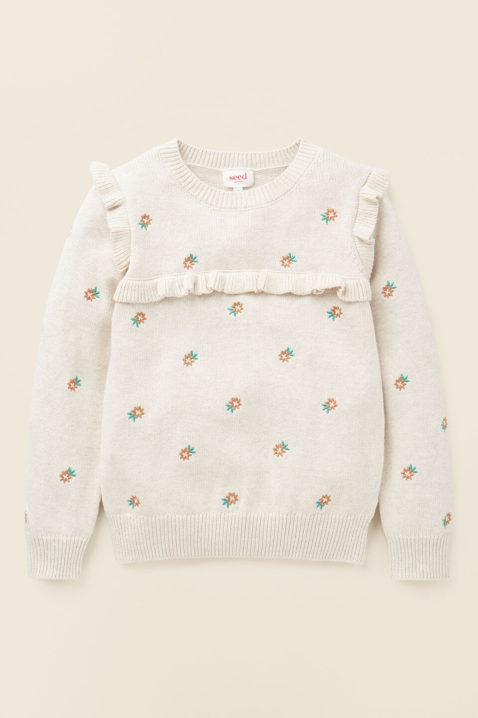 Embroidered Knit  Oat Marle