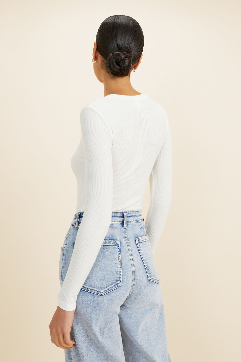 Henley Rib Layering Top  Cloud Cream