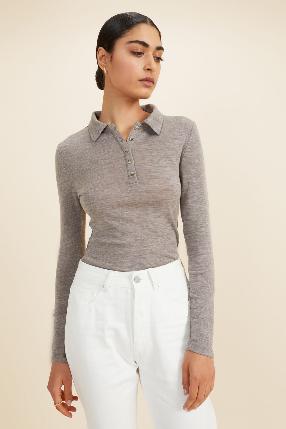 Babywool Polo Top  Pewter Marle