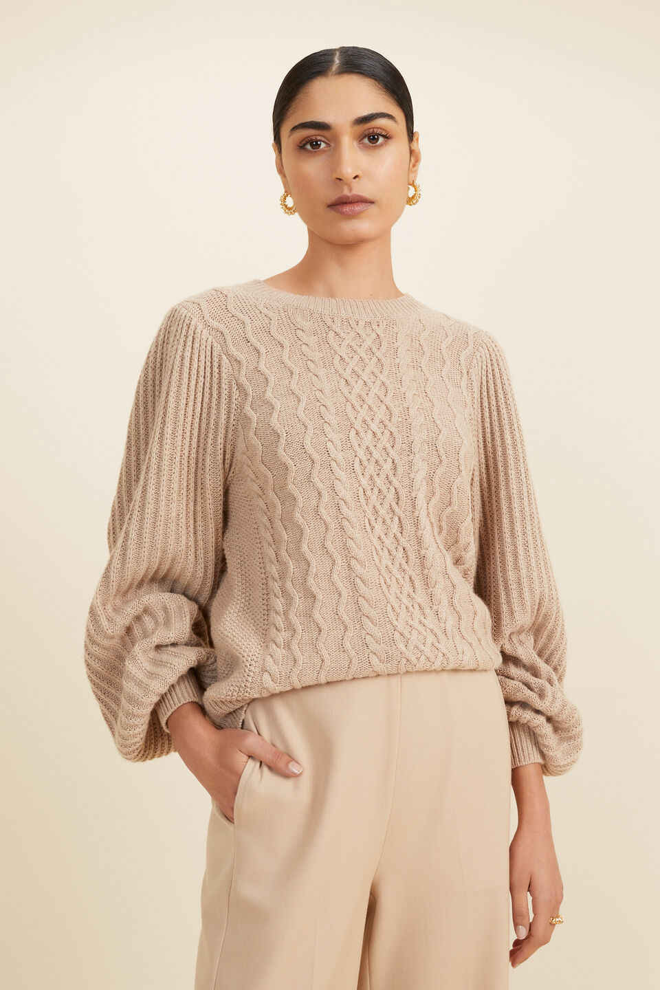 Mini Cable Sweater  Champagne Beige Marle