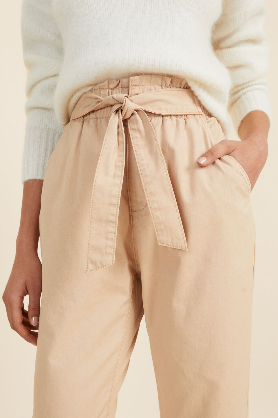 Paperbag Tie Pant  Champagne Beige