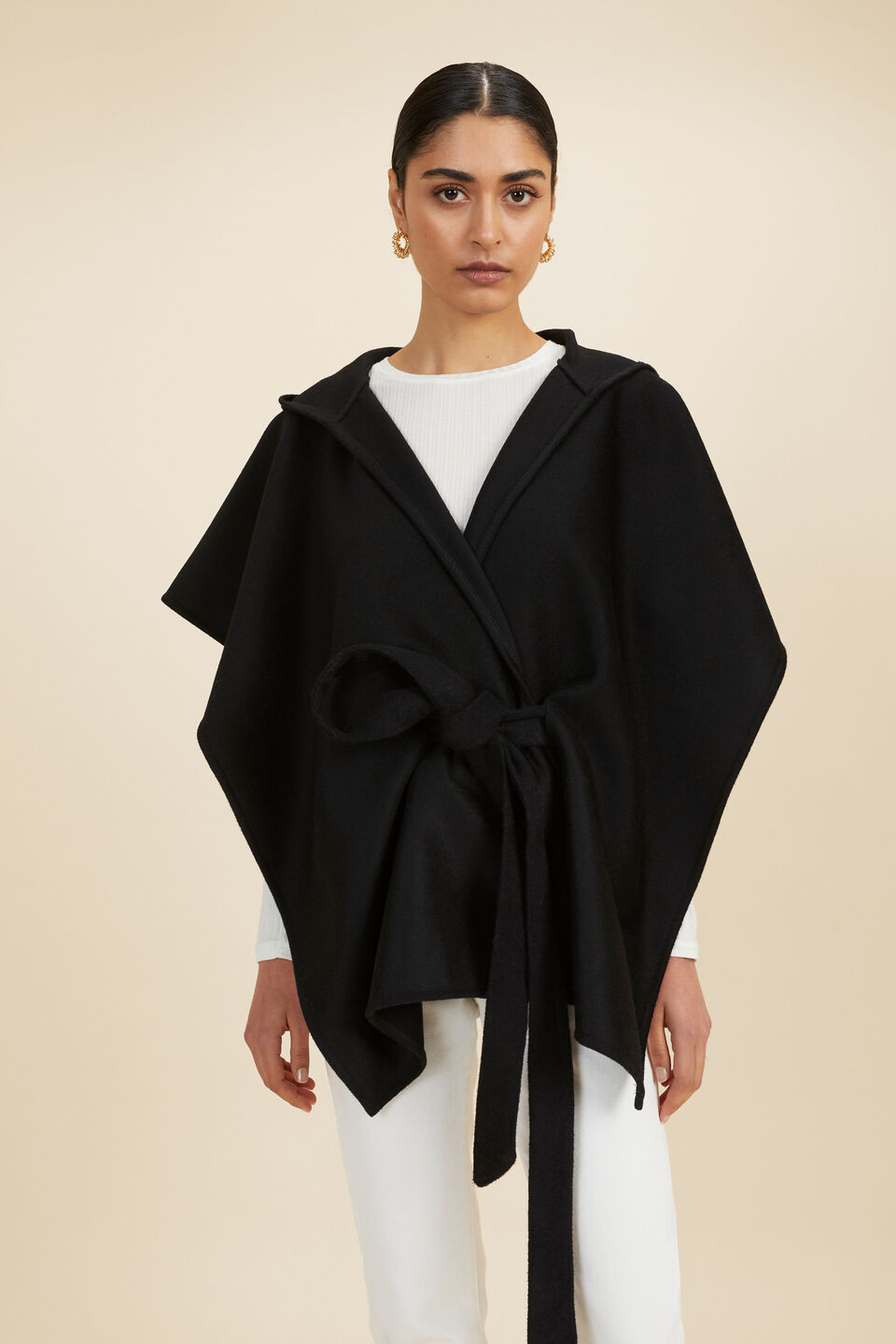 Wool Felt Hood Cape  Black