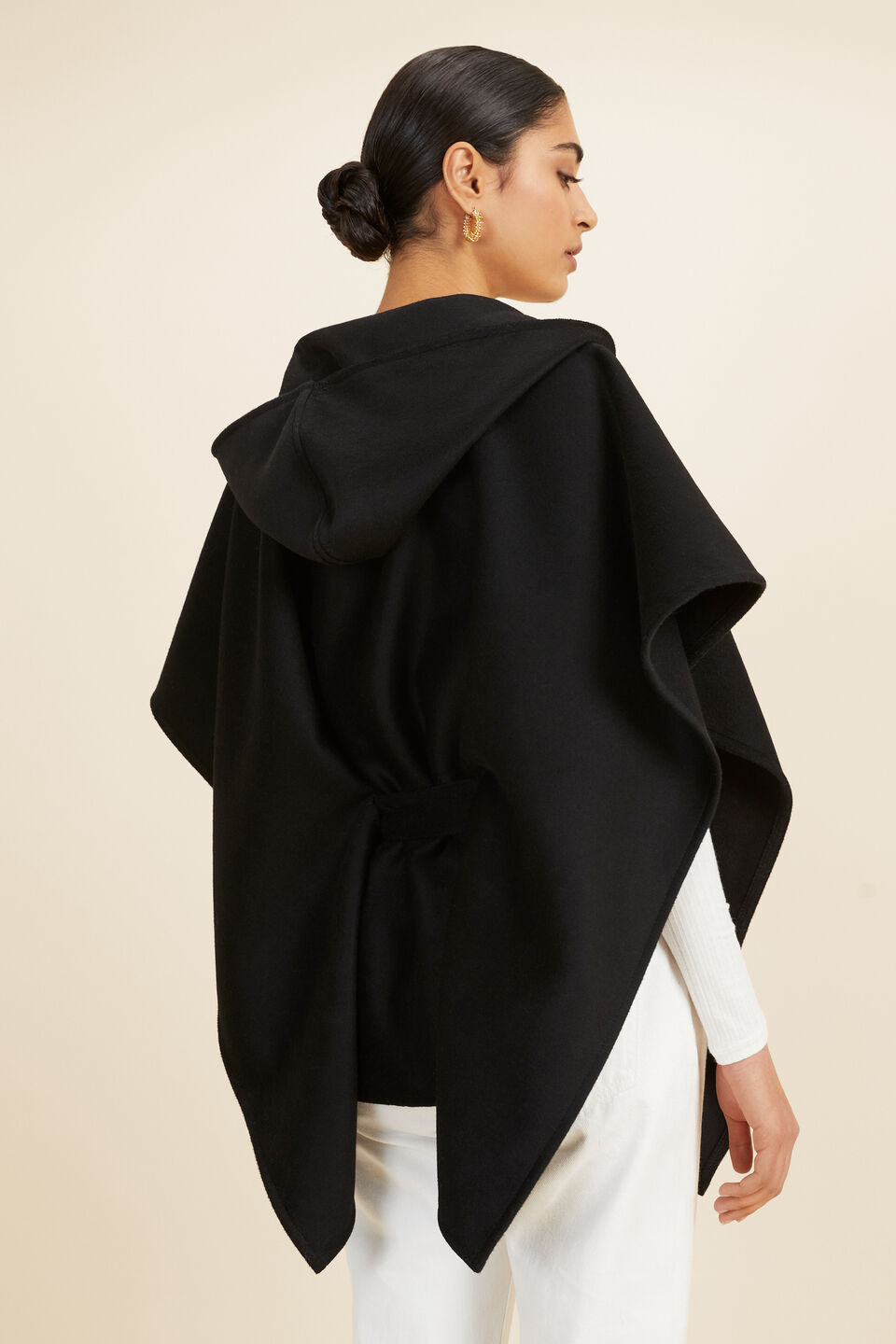 Wool Felt Hood Cape  Black