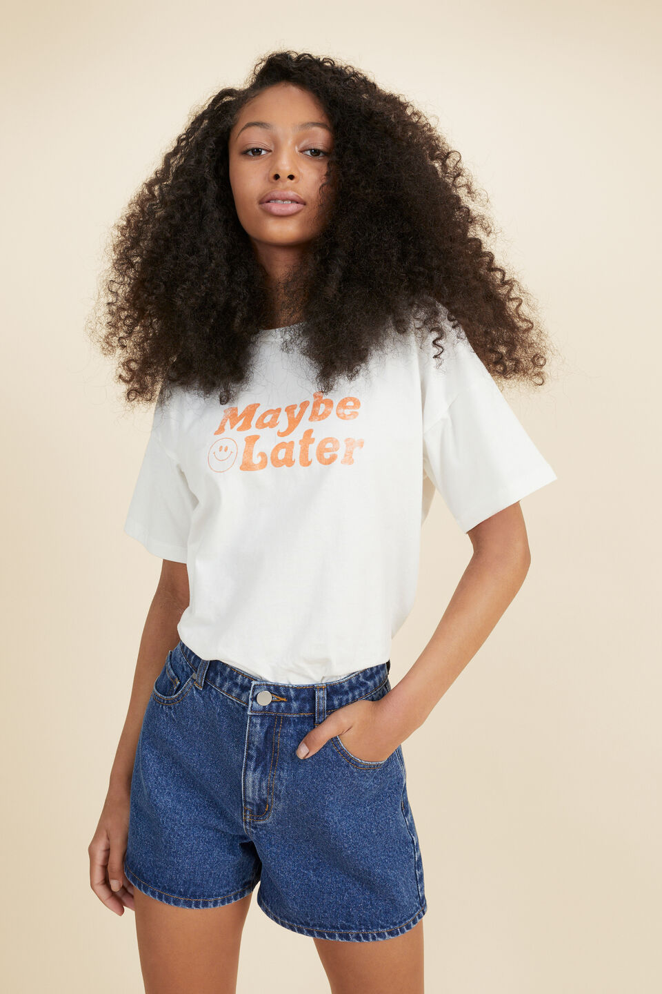 Relaxed Slogan Tee  Cream