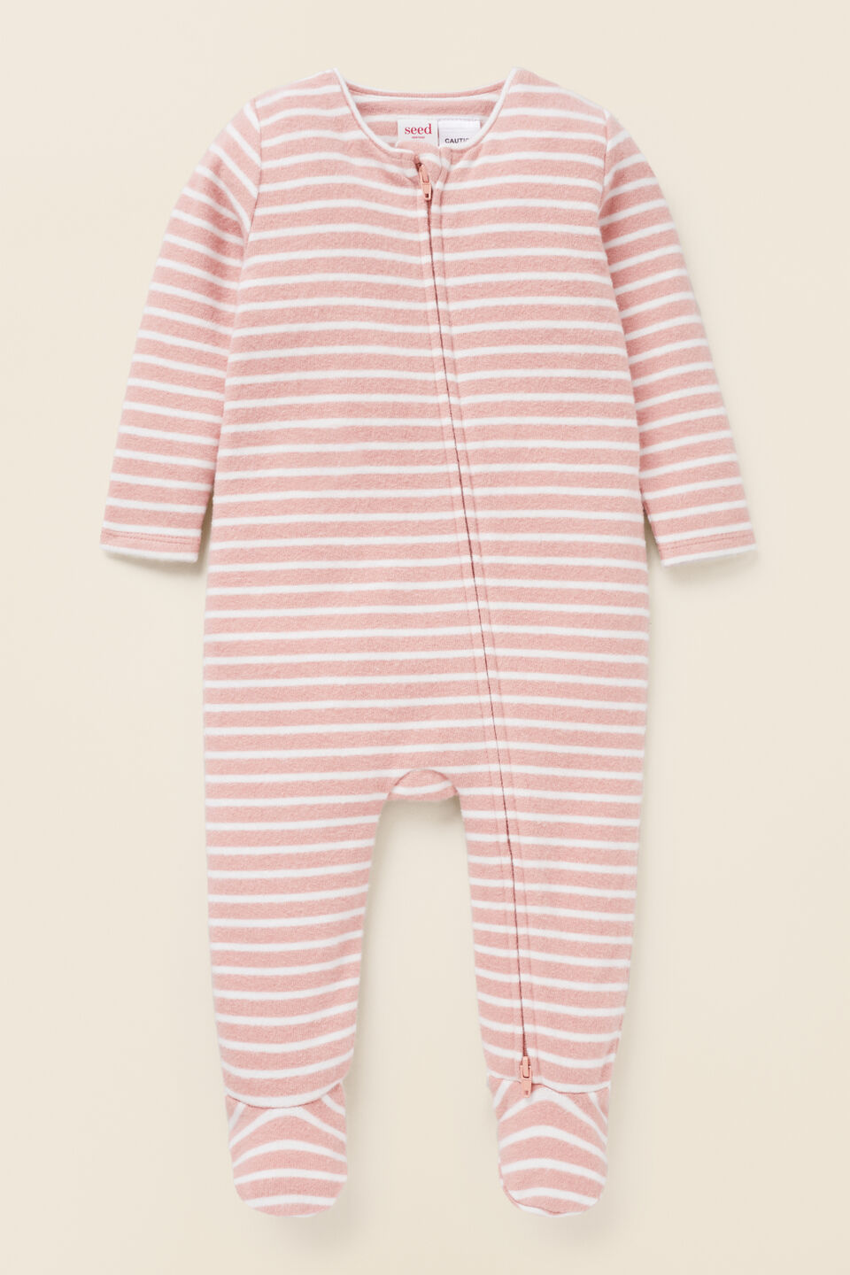 Brushed Stripe Zipsuit  Chalk Pink