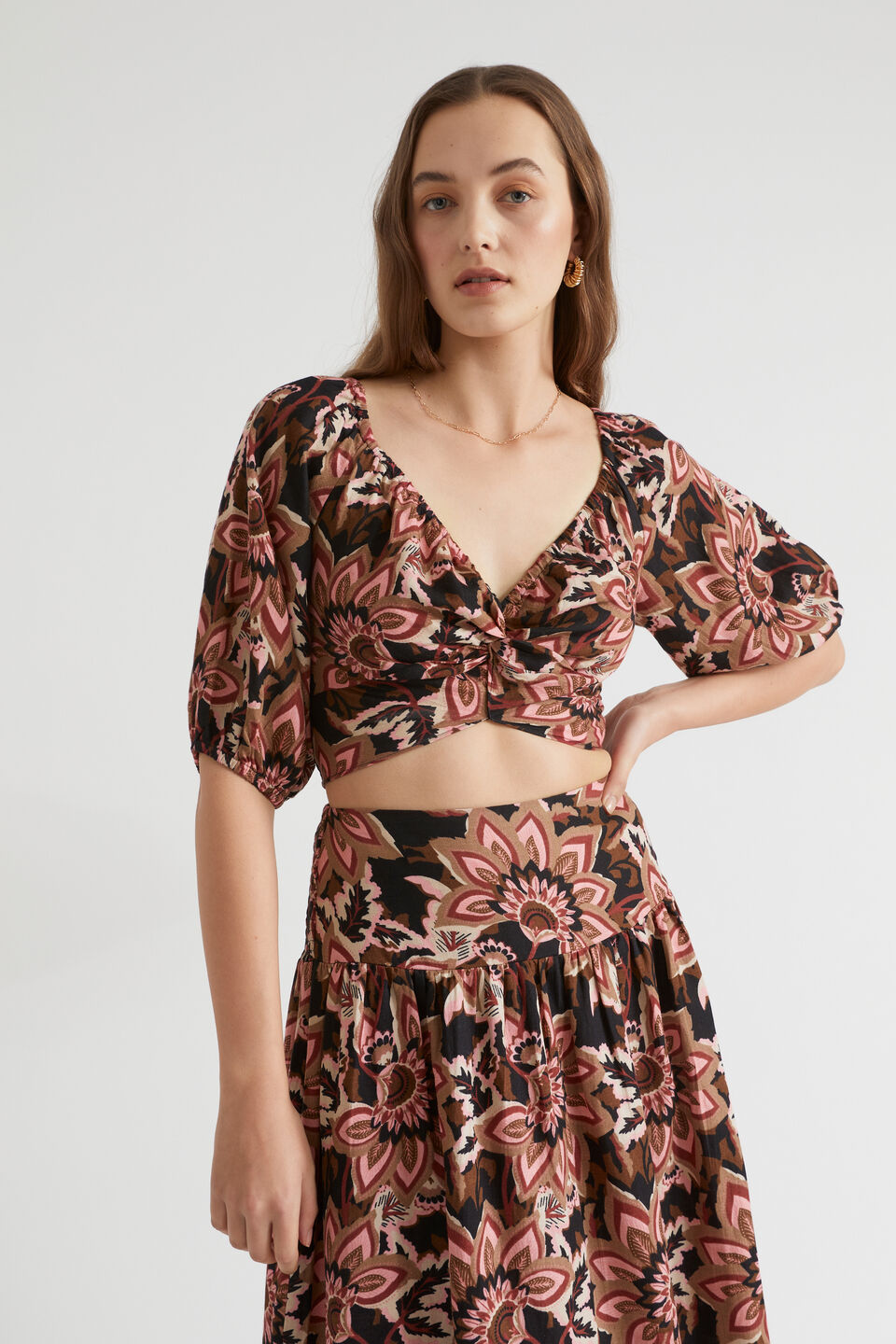 Floral Twist Front Crop Top  Vintage Floral