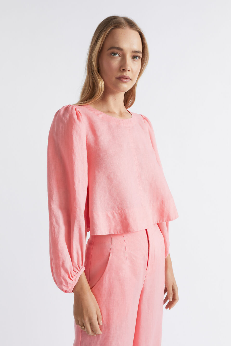 Linen Flared Top  Pale Peony