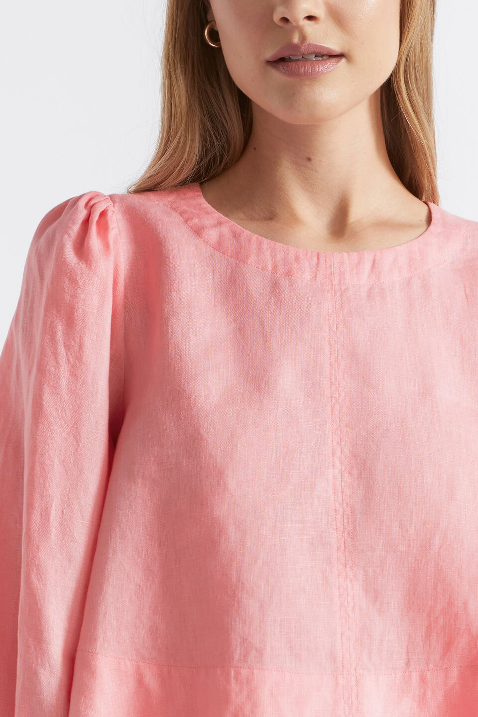 Linen Flared Top  Pale Peony