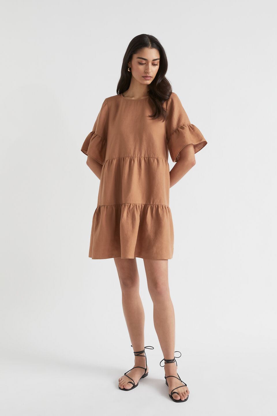 Core Linen Mini Dress  Auburn Brown