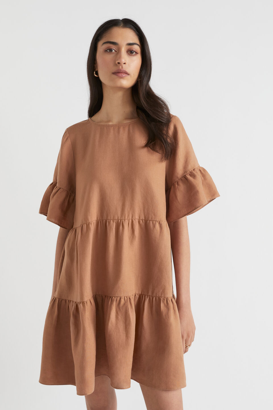 Core Linen Mini Dress  Auburn Brown