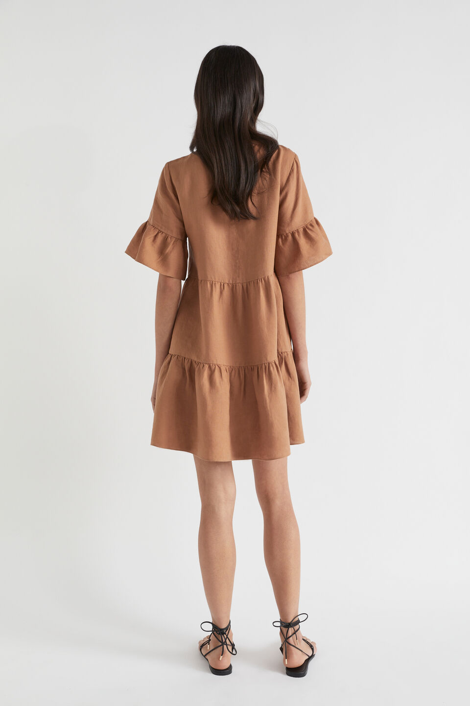 Core Linen Mini Dress  Auburn Brown