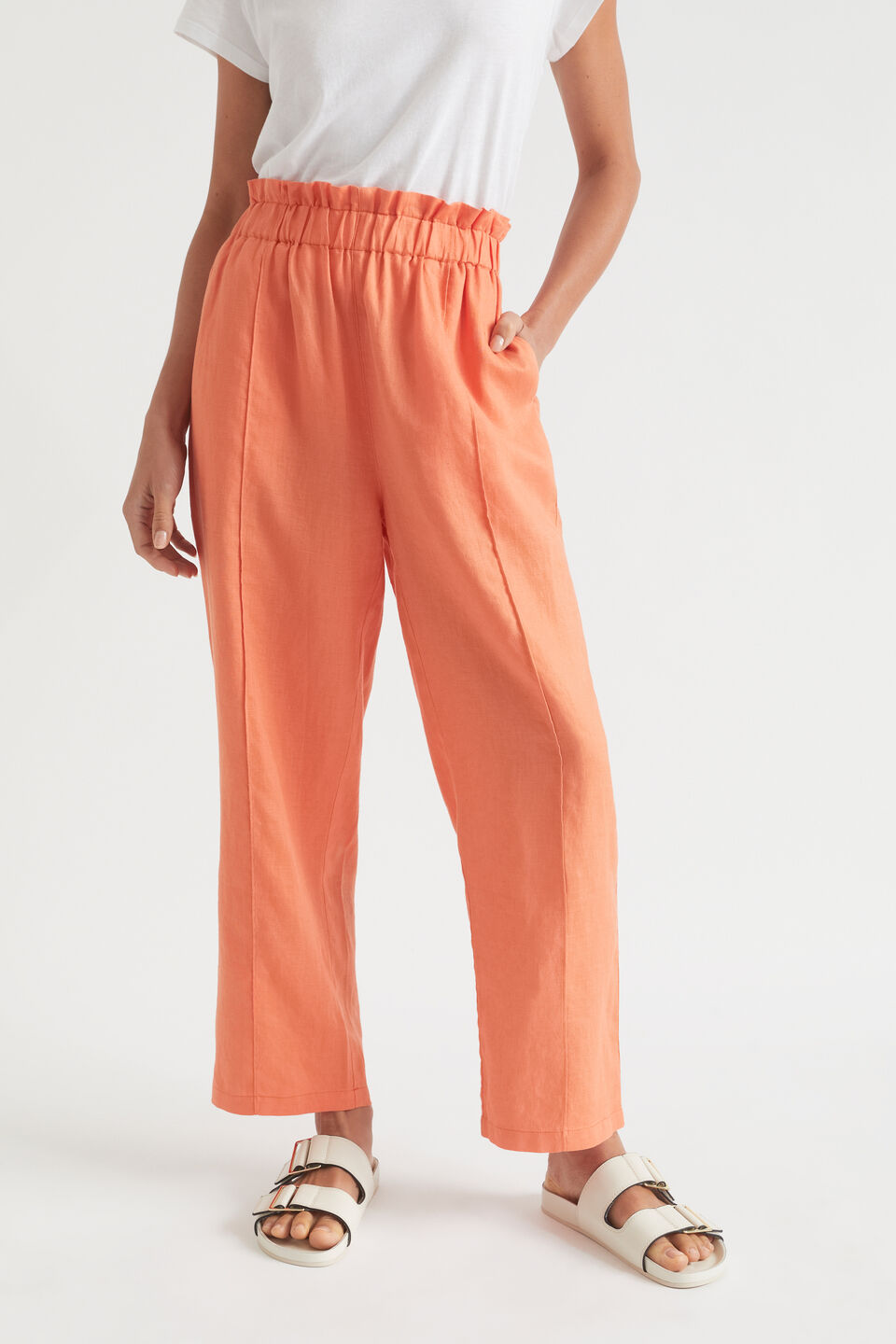 Core Linen Paperbag Pant  Orange Spritz