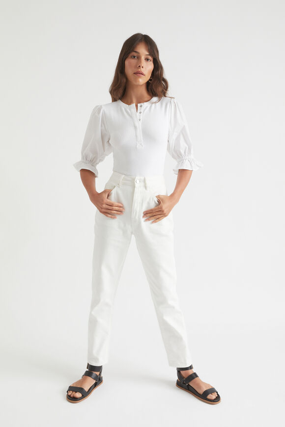 Poplin Sleeve Henley Top  Whisper White  hi-res