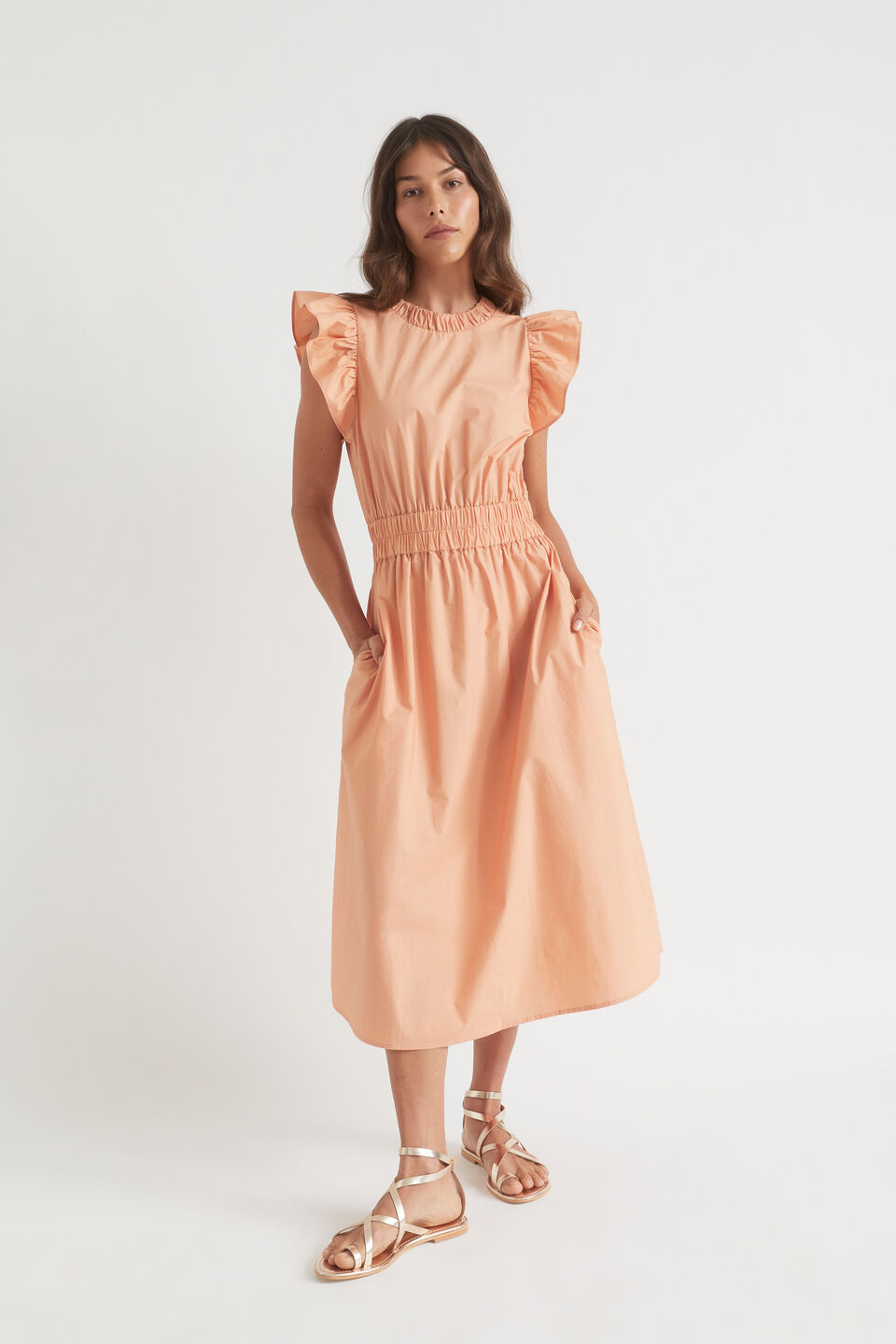 Poplin Tie Back Midi Dress  Peach Bloom