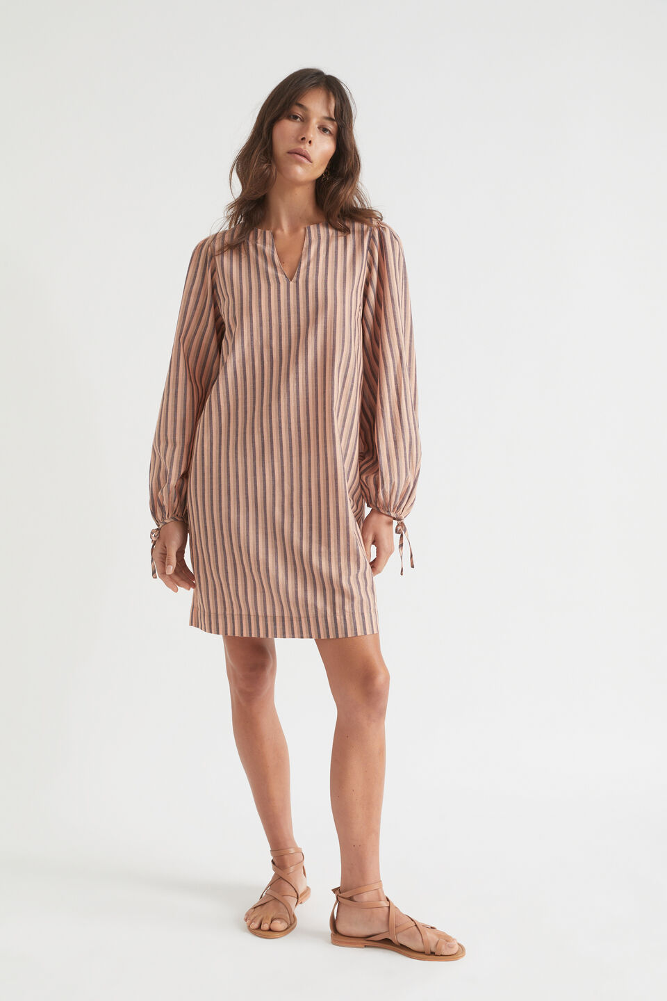 Stripe Voile Mini Dress  Peach Rose Stripe