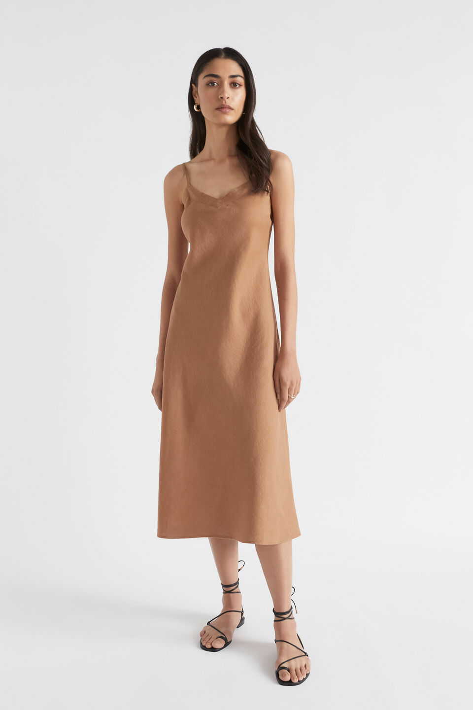 Core Linen Slip Dress  Auburn Brown