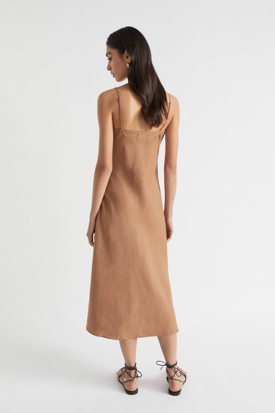 Core Linen Slip Dress  Auburn Brown