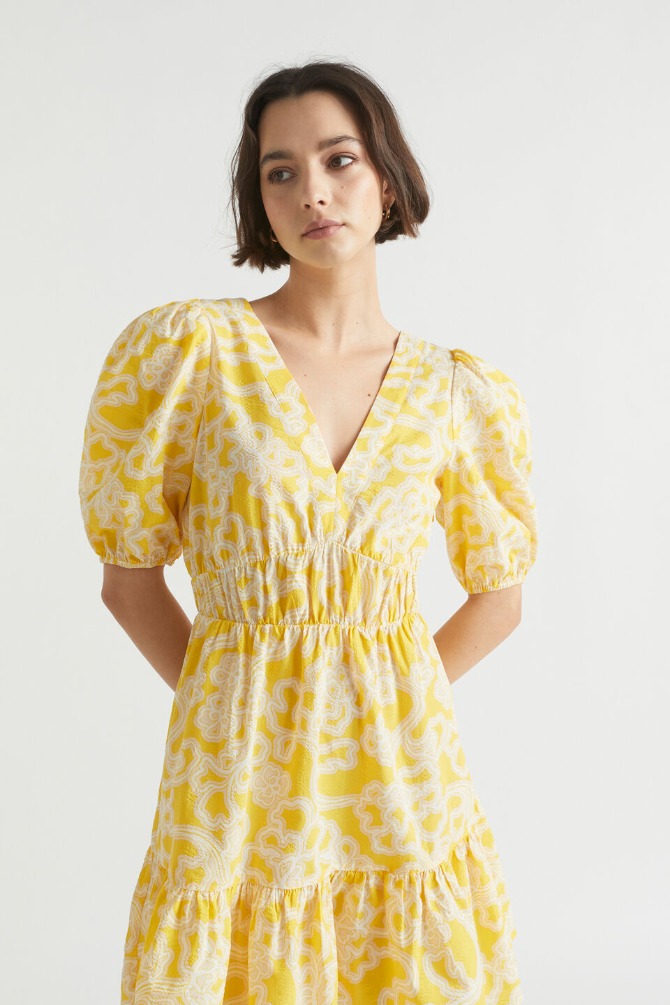 Floral Ruffle Mini Dress  Gold Amber Floral