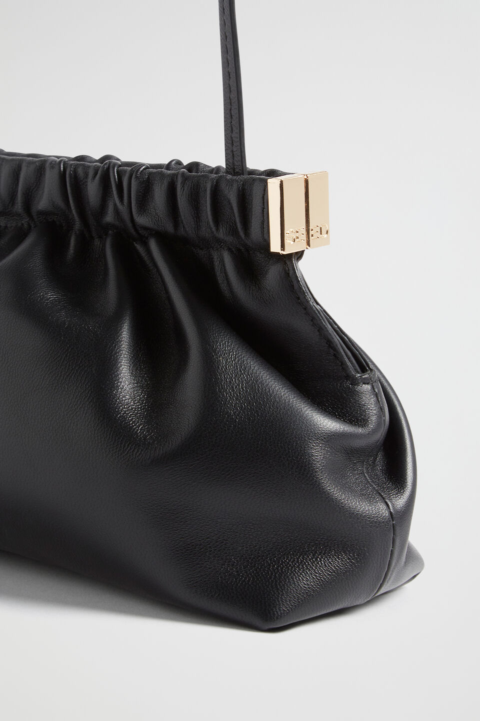 Gathered Leather Clutch  Black