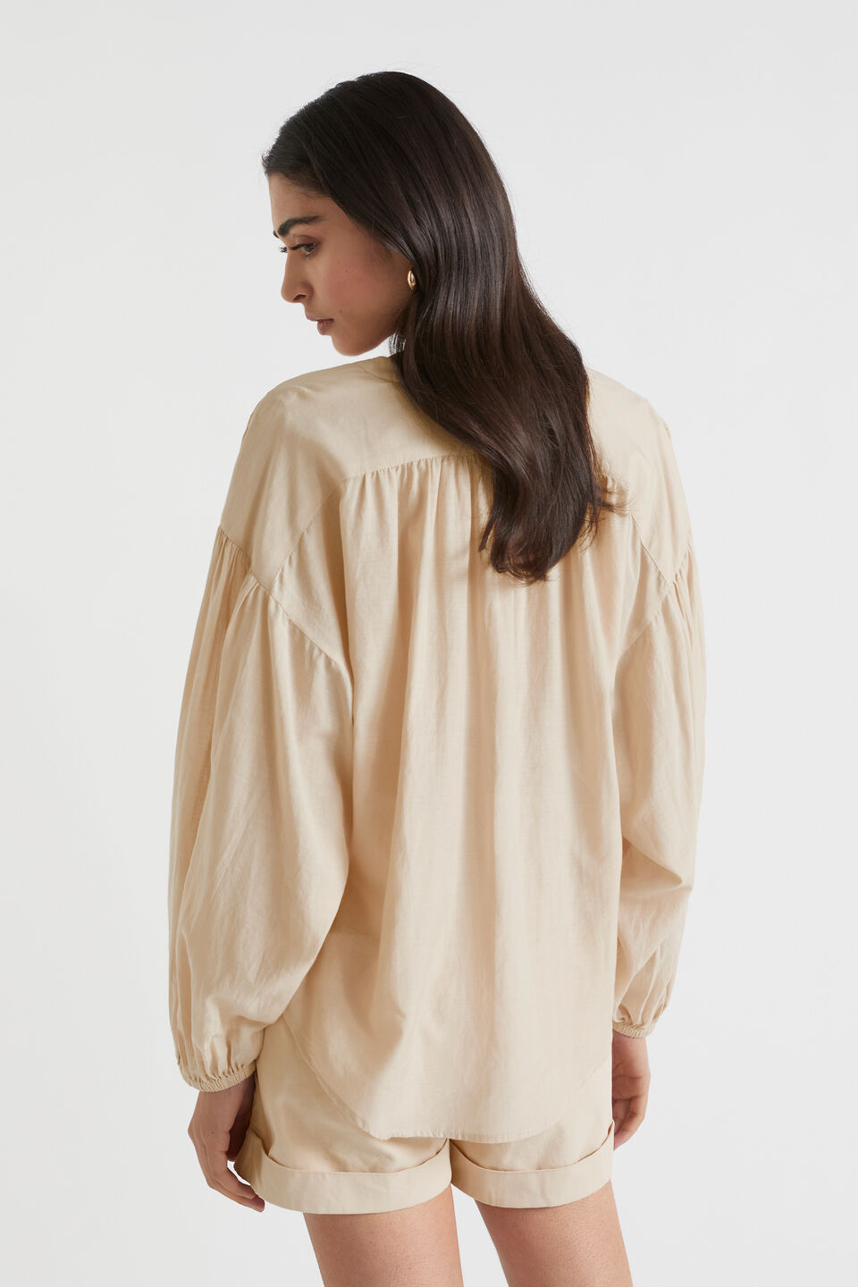 Voile Gathered Shirt  Sheer Beige