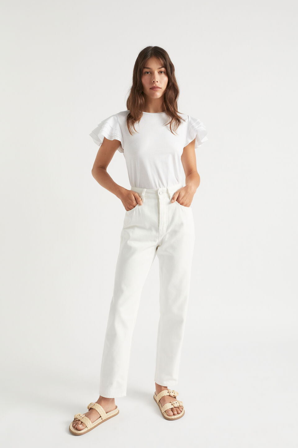 Layered Flutter Sleeve Tee  Whisper White