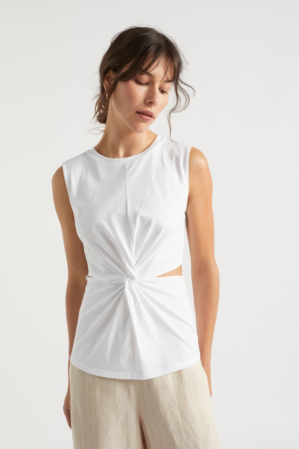 Twist Front Cut Out Tank  Whisper White